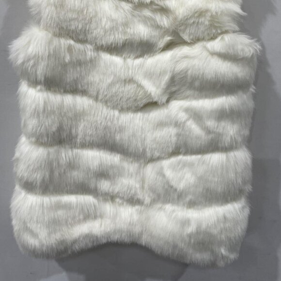 White 100% Ostrich Hair Fur Trim Sleeveless Lined Open Front Vest - Picture 4 of 13